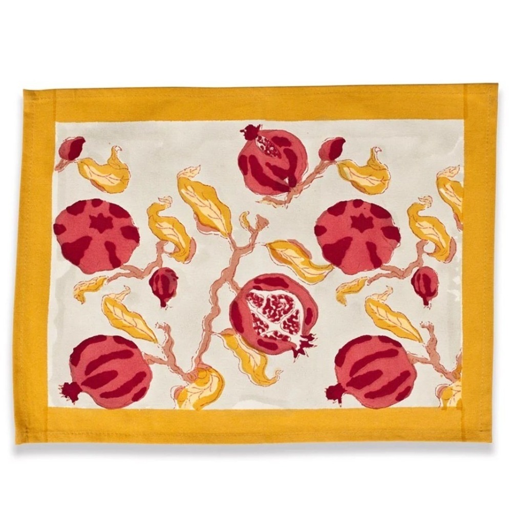 Couleur Nature Paris Bruno Lamy Pomegranate Cotton Placemats Set of 6 Red Gold